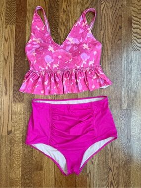 Pink Floral Peplum Bikini/Tankini Crop Top